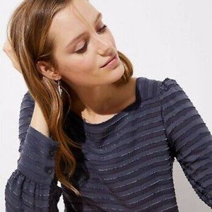 LOFT | Textured Square Neck Blouse | Grey | XS